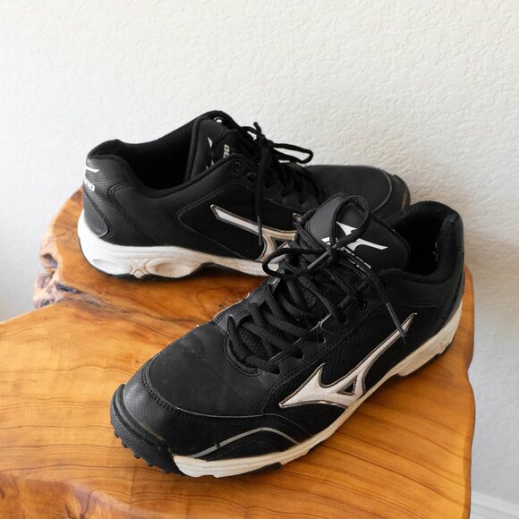 Mizuno 9 Spike Erupt Baseball Turf Shoes Men’s Size 10 Black White Cleats - Picture 1 of 7